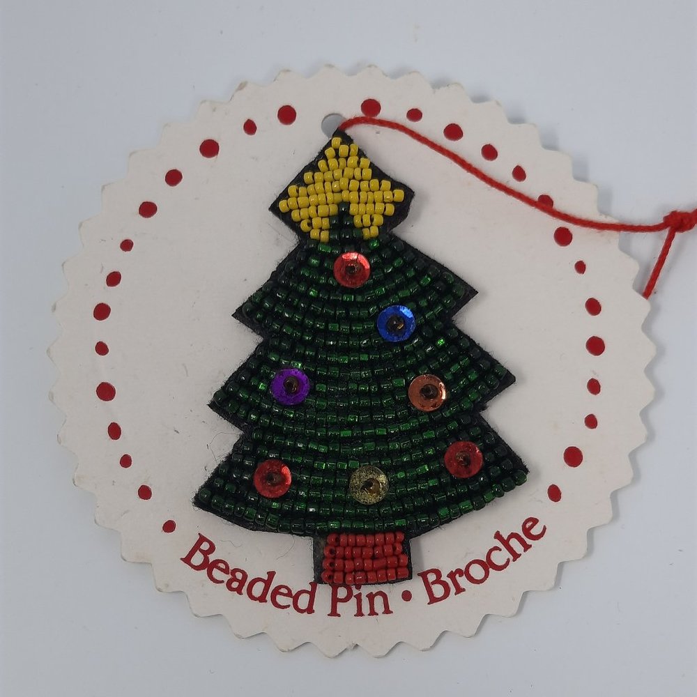 Christmas Tree Beaded Pin Broche by Cindy Pawlyshn